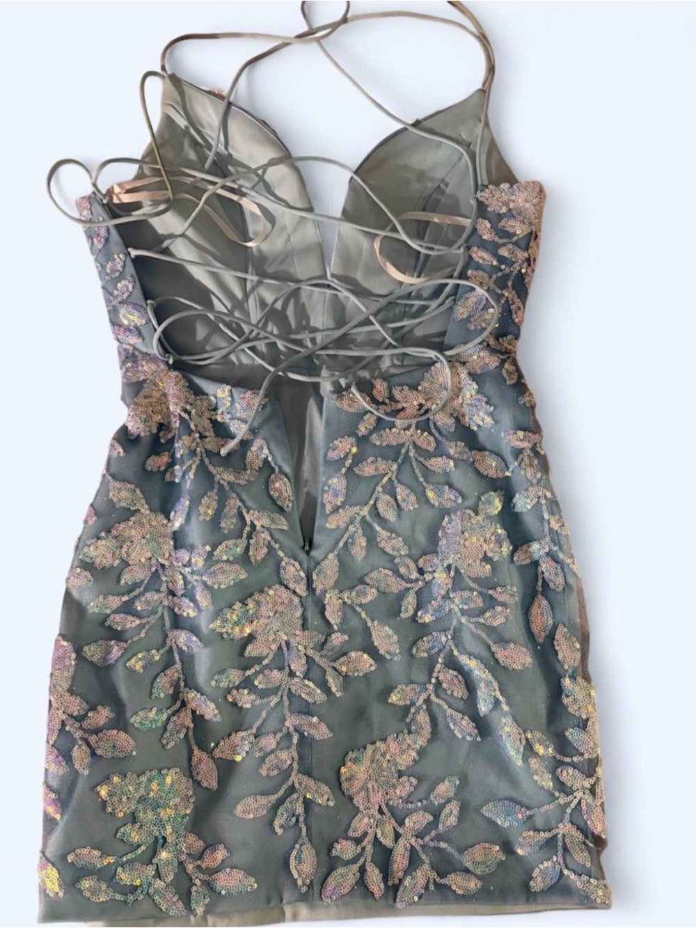 Embroidered Sequin Leaf Mini Dress in light blue - Picture 2 of 2